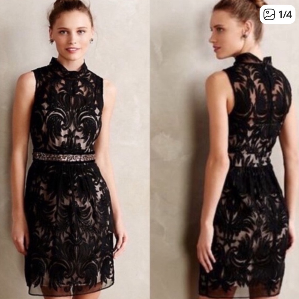 Anthropologie Structured Black Lace Dress